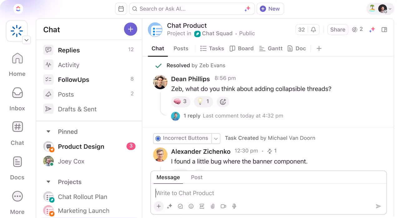 ClickUp Chat Interface ClickUp Chat Interface